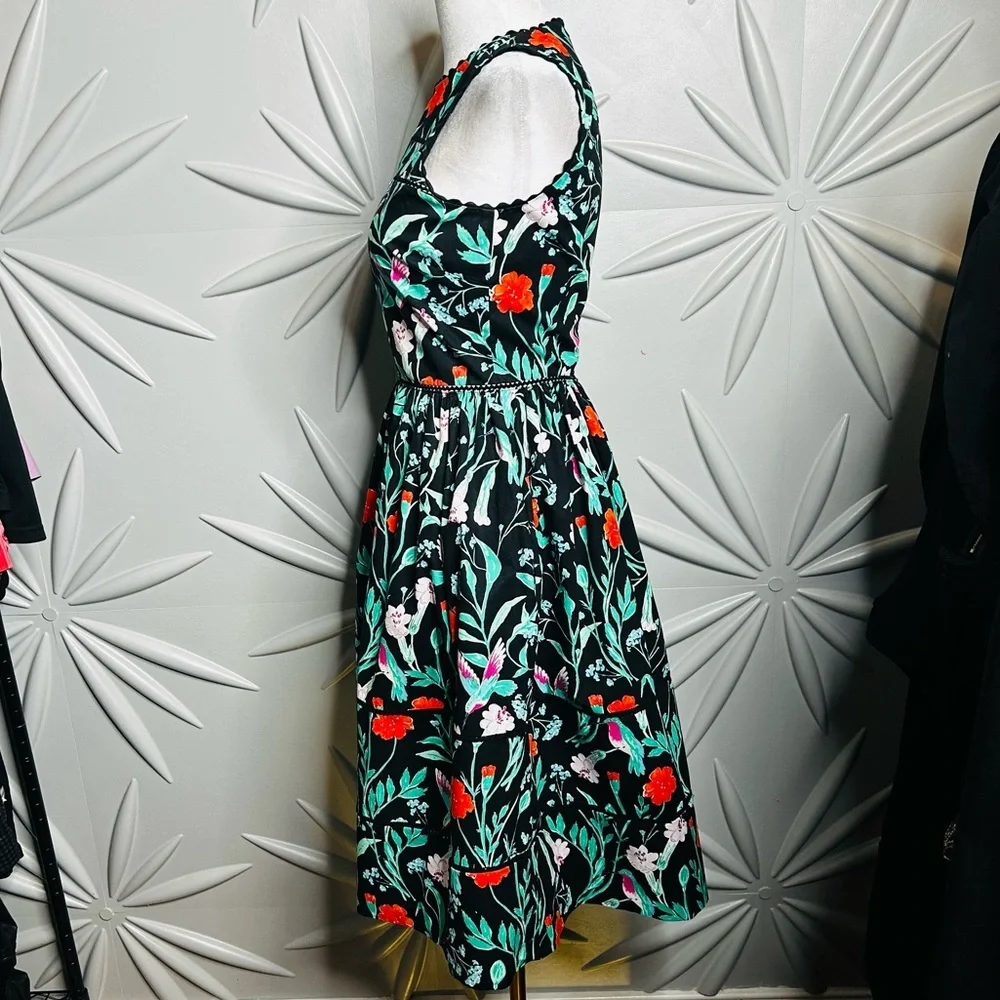 EUC Kate Spade SZ 00 Red/black/green halter midi dress/bust 32” flat/waist 25”